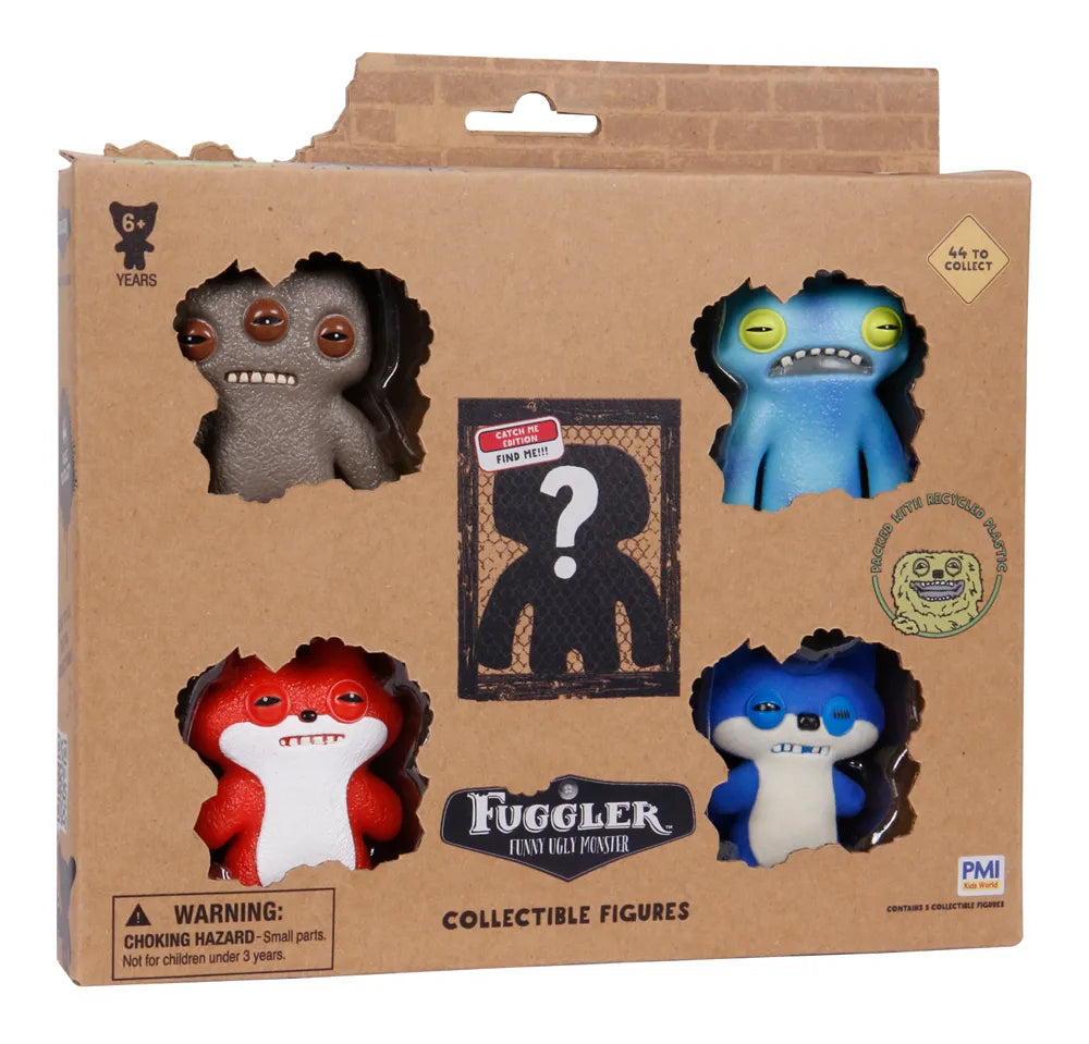 Kit com 5 Mini Bonecos Fuggler 6cm Marrom, Tie-Dye, Azul e Vermelho