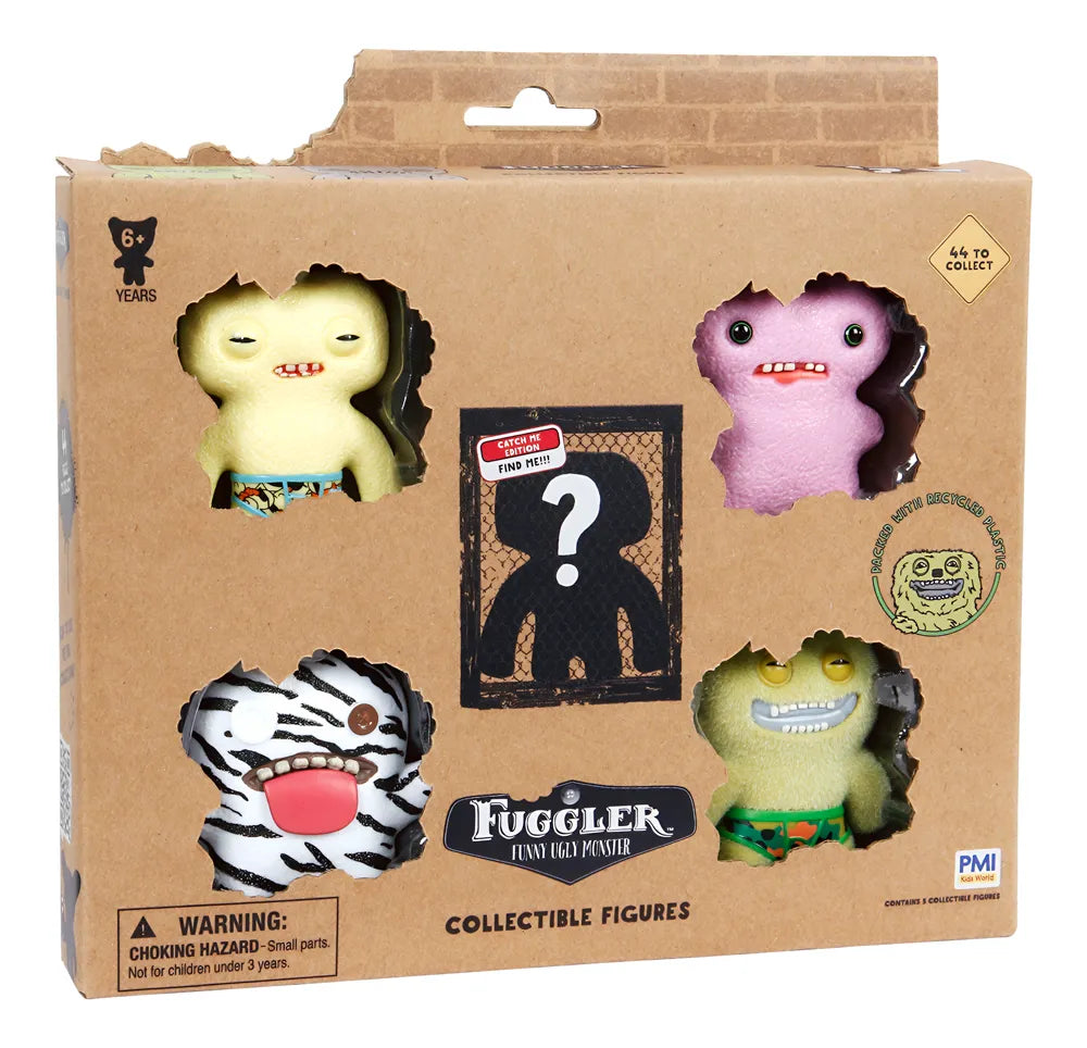 Kit com 5 Mini Bonecos Fuggler 6cm Zebra, Rosa, Verde e Amarelo