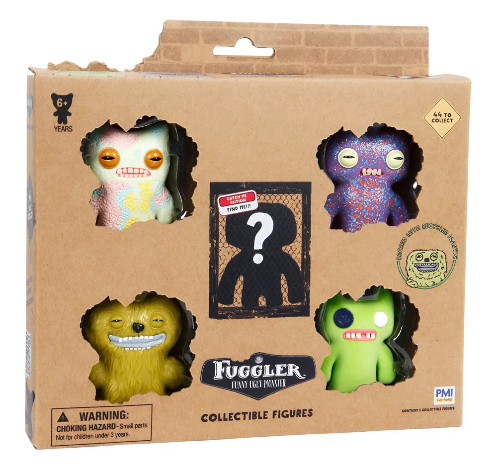 Kit com 5 Mini Bonecos Fuggler 6cm Verde, Tie-Dye, Roxo e Amarelo