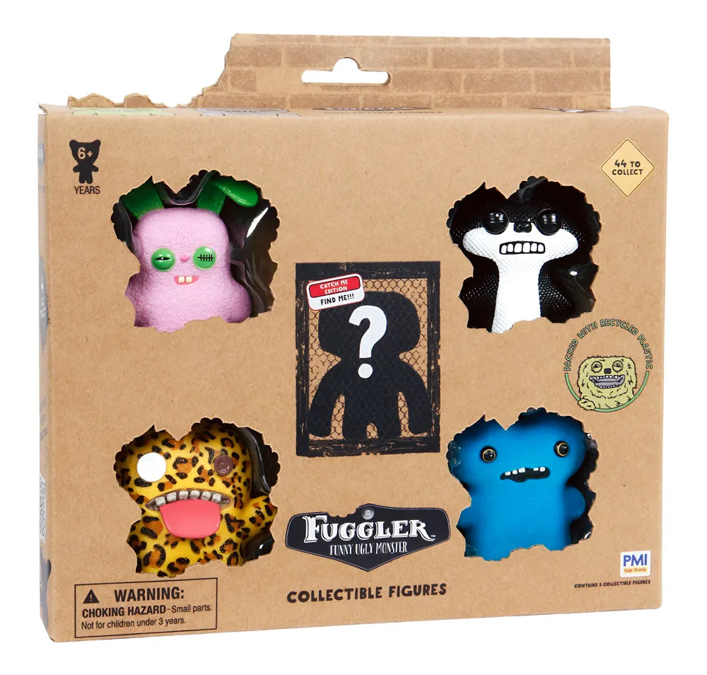 Kit com 5 Mini Bonecos Fuggler 6cm Azul, Onça, Rosa e Preto