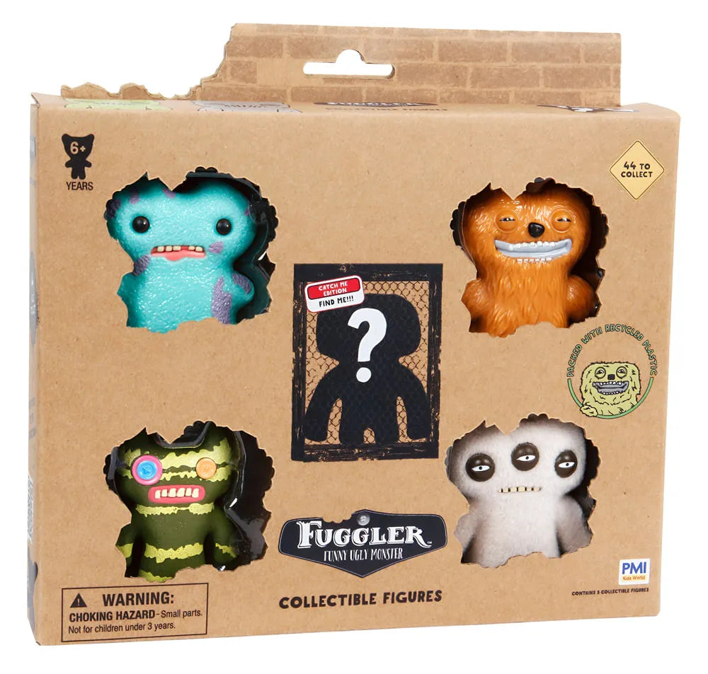 Kit com 5 Mini Bonecos Fuggler 6cm Turquesa, Castanho, Verde e Cinza