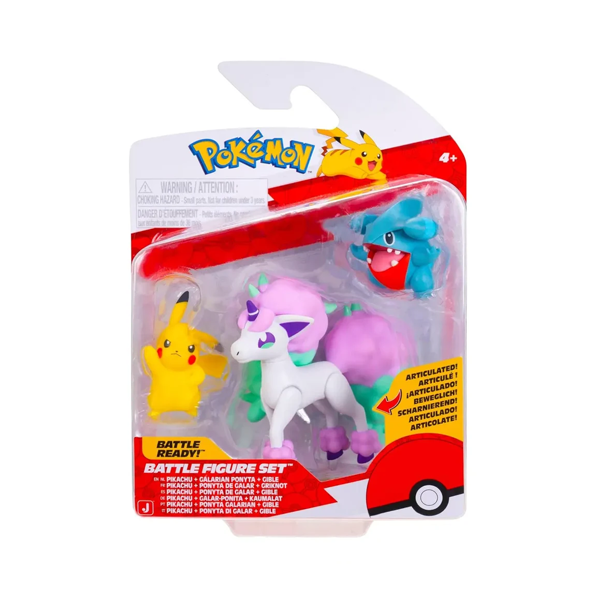 3 Bonecos de Batalha Pikachu, Galarian, Bible - Pokémon