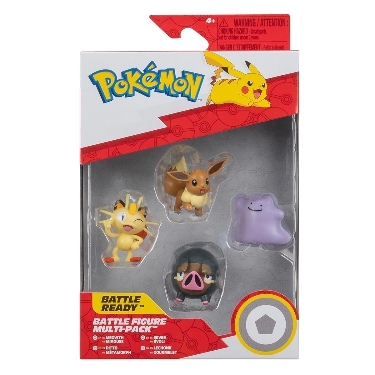 4 Bonecos Meowth, Ditto, Eevee e Lechonk - Pokémon